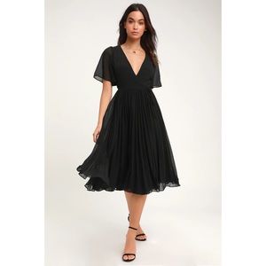 Pleats to Meet You Black Pleated Midi Wrap Dress